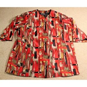 Added Dimensions Jacket Womens 4X Red Abstract Print 3/4 Sleeve Open Front